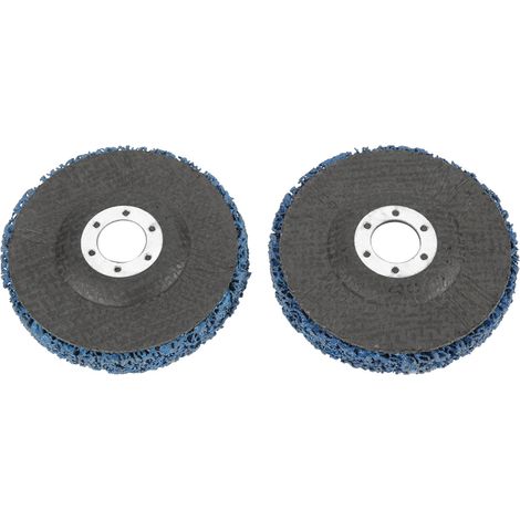 Lot de 2 disques à meuler bleus en polyéthylène de 115 mm pour le décapage de la peinture et de la rouille, compatibles avec les meuleuses d'angle. (1/5)