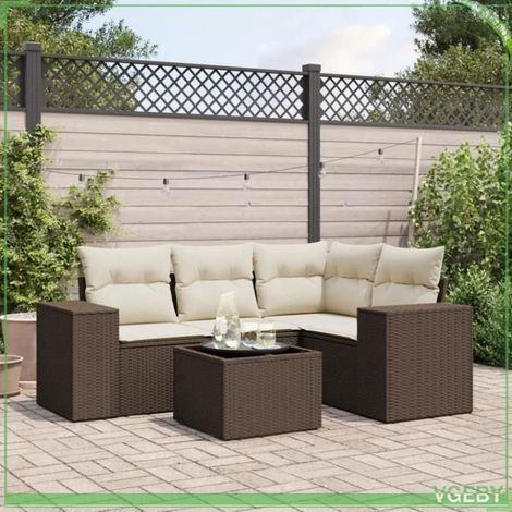Salon de jardin - 3254860 - Résine tressée marron - Coussins déhoussables crème - Rangement étanche (1/3)