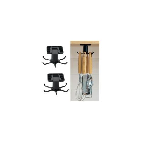 Set mit 2 Küchenutensilienhaltern, Küchenutensilienstange, Küchenutensilienregal mit 6 Haken, kein Bohren erforderlich, 360° drehbares Aufbewahrungsregal, für die Küche (-Crezuo)