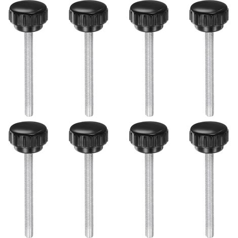8Pcs Boutons de Serrage Cannelés M6 x 60mm Métrique en Acier au Carbone Zingué Mâle à Vis à Pouce Sur Tête Ronde en Plastique de 25mm Boulon à Main Fileté Boutons d'Étude Noirs (1/5)