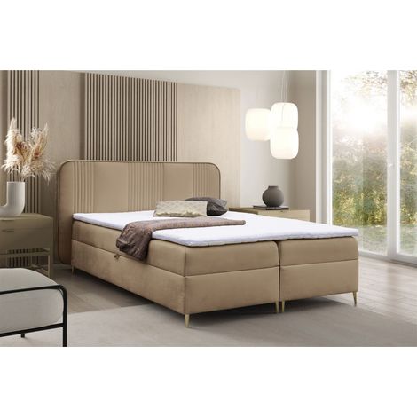 Boxspringbett Schlafzimmerbett AVERY 180x200cm Stoff Magic Velvet Hellbraun