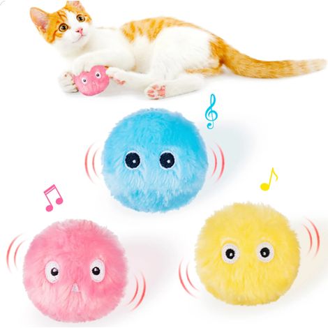 Balle interactive intelligente à l'herbe à chat, jouet pour chat, peluche vibrante et gazouillante3 pièces (1/5)