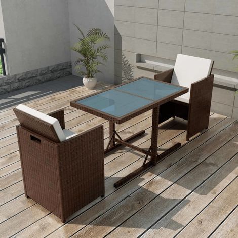 Salon de jardin encastrable 3 pcs,Mobilier de terrasse,Table et Chaise pour Relax et coussins Rotin Marron -YZ901575 (1/5)