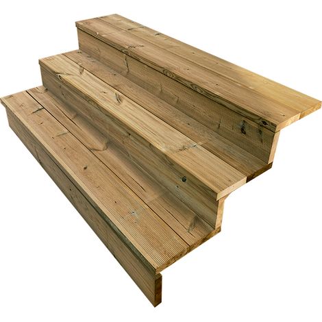 Berlin Escalier extérieur bois 3 marches H 54cm L-160cm - avec contre marche