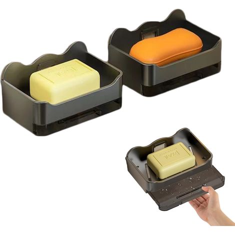 2pcs Porte Savon Douche,Porte Savon Mural, Porte Savon Mural De Auto-Adhésif,Porte-Savon avec Bac D'Égouttement, Porte Savon Douche sans Perçage pour Douche, Salle De Bain, Baignoire,Évier De Cuisine (1/5)