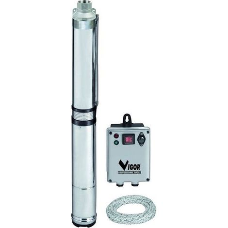 Vigor 7573013 PR-065 Elettropompa Sommersa per Acque Chiare 1300 W 98 mm 65 m 230 V colore Argento