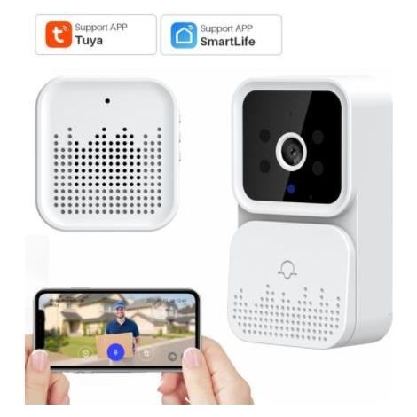 Sonnette de porte sans fil WiFi caméra extérieure HQLS - Vision nocturne infrarouge haute définition - Blanc (1/4)