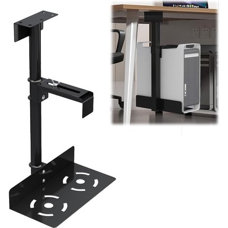 Support PC sous bureau, support de suspension pour ordinateur pour table sous table, hauteur réglable 50-530 mm, support mural PC pour la plupart des hôtes (noir) (1/5)