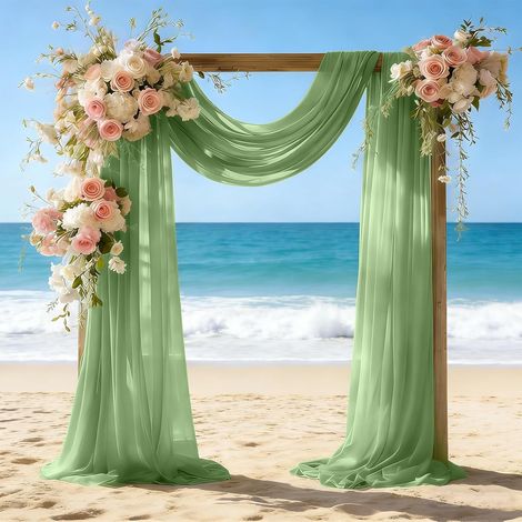Rideaux en tissu d'arche de mariage, 2 panneaux, 70 cm x 610 cm, vert sauge, rideau en mousseline de soie transparente pour arche de mariage, cérémonie, scène, plafond et décoration de fond (1/5)