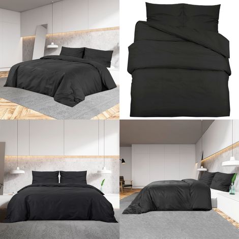 Bettwäsche-Set Schwarz 200x220 cm Baumwolle - Bettsachen - Bettwäsche - Baumwollbettwäsche - Schwarz - Doppelbett - Home & Living (1/5)