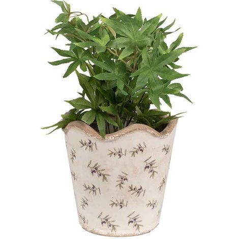 Pot céramique beige motif olive 19x19x18cm (1/3)