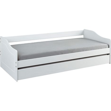 Altobuy – Lit gigogne 90x190cm en pin massif blanc – Tiroir de rangement intégré – Sommier à lattes inclus – Matelas max. 11 cm non inclus (1/5)