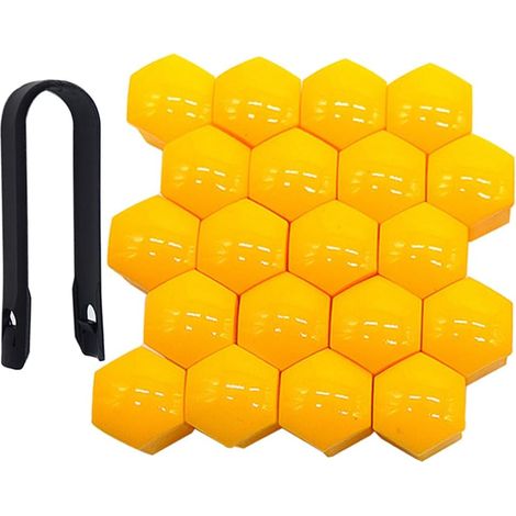 20 Pièces 21 mm Voiture Roue Cache-Écrous, Bouchon à Vis de Moyeu de Voiture Universel, Cache-Écrou de Pneu Hexagonal avec Outil de Retrait (Jaune) (1/5)
