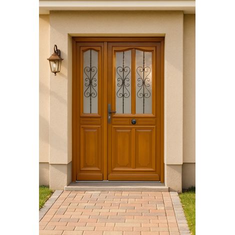 Porte D'entrée Bois Tiercée Carole H215xl140 Cm Côte Tableau P.droit Gd Menuiseries