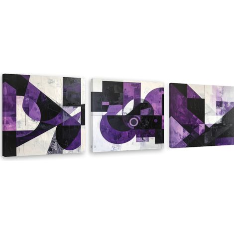 Tableaux sur toile lot  Abstraction violette : cercles et formes 3 x 20x20