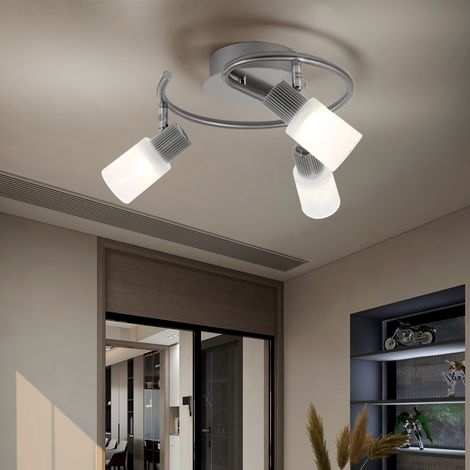 LED Deckenleuchte schwenkbar Spotrondell Glas Alabaster Deckenleuchte Wohnzimmerleuchte, chrom nickel-matt, 3x 5W 300Lm warmweiß, DxH 28x14,5 cm