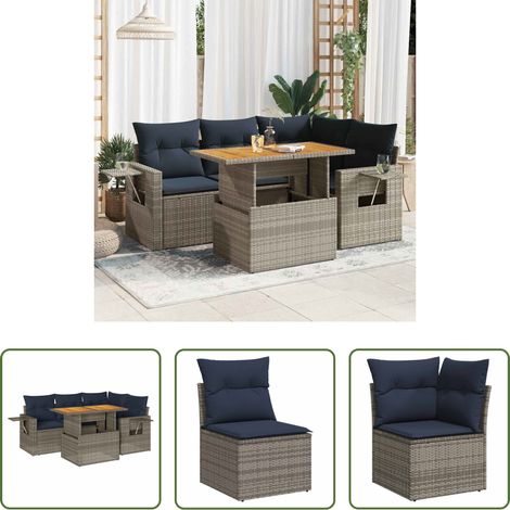 vidaXL Juego de sofás jardín con cojines 5 pzas ratán sintético gris (1/5)