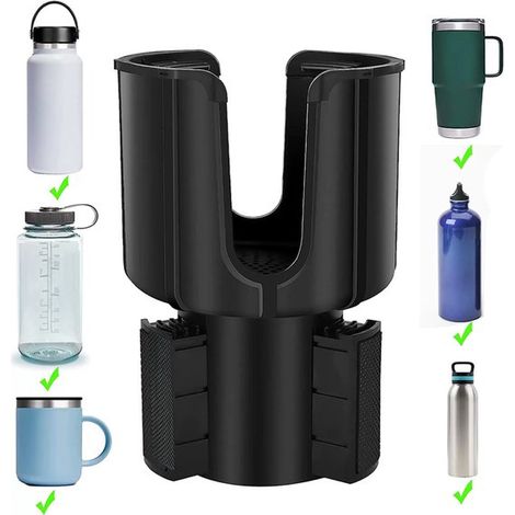 Adaptateur d'extension pour porte-gobelets de voiture avec base réglable, compatible avec les porte-gobelets pour bouteilles de 0,4 à 1,2 L et autres grandes bouteilles. (1/5)