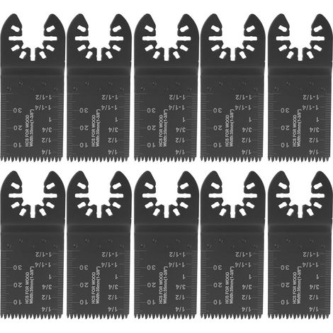 Lot de 10 lames de scie oscillante, 35 mm, lames d'outils oscillantes professionnelles universelles à dégagement rapide pour couper le bois (noir) (1/5)