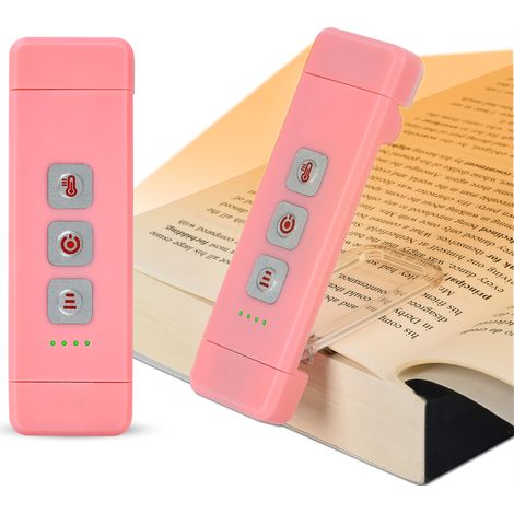 Lampe de lecture à pince (rose) avec minuterie, mini lampe de lecture LED rechargeable par USB (1/5)