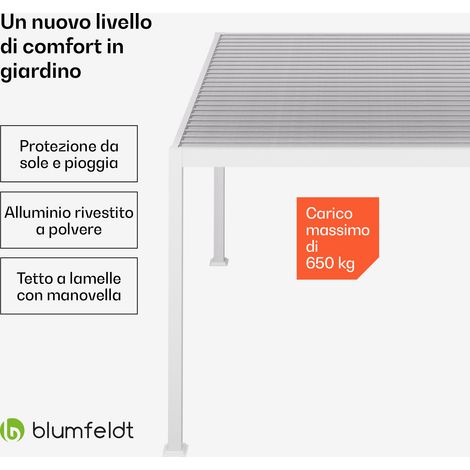 Blumfeldt LuminaHaven - Gazebo da 3x4 m, tetto a lamelle in acciaio zincato, protegge dal sole, dalla pioggia e dal vento