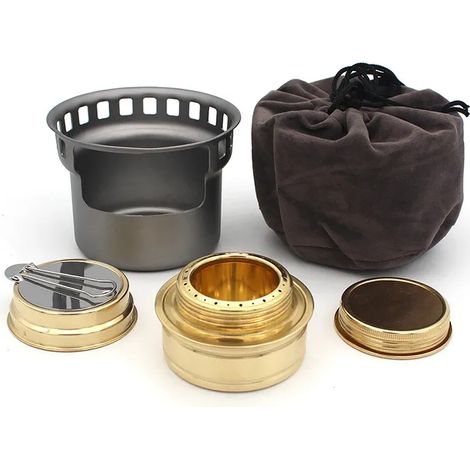 Réchaud à alcool portable mini, ultraléger, en laiton, pour le camping et la randonnée. (1/5)