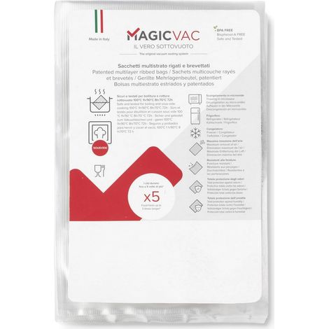 Magic Vac ACO1076 Sacchetti Sottovuoto 100 pezzi 20x30cm Multistrato Rigati Cottura Sous-Vide Senza BPA Made in Italy (1/5)