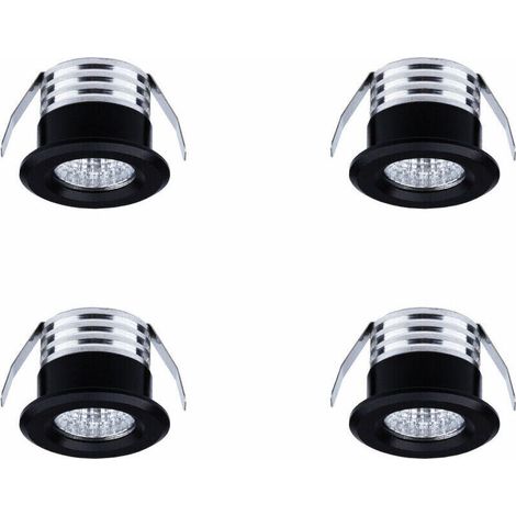 Lot de 4 mini spots LED encastrables, 3 W, lumière blanche froide noir