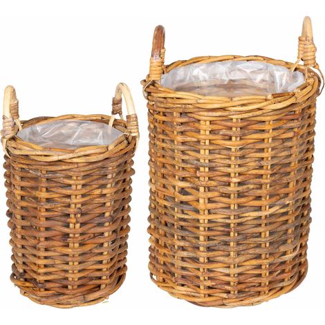 Cesta de Plantas 2 uds. Madera Natural Ratán Kubu vidaXL (1/5)