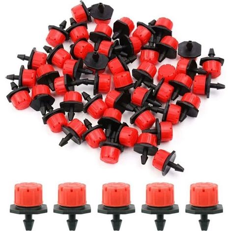 100 pièces goutteur rouge réglable à 8 trous 4/7 capillaire petit chapeau rouge buse jardinage micro-spray irrigation goutte (1/5)