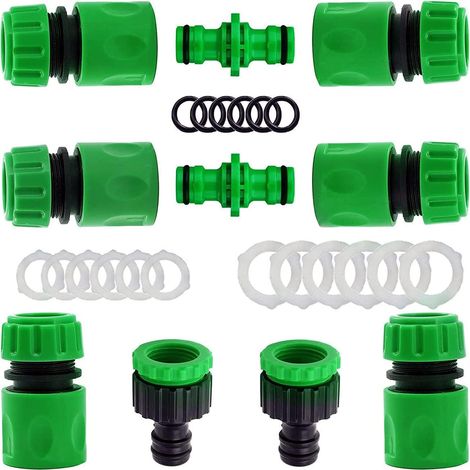 Lot de 10 Raccords d'arrosage Rapides Ensemble pour Tuyau d'arrosage (6Pcs 1/2" Tuyau Rapides Raccord,2Pcs Double connecteur,2Pcs Connecteur Nez de Robinet)