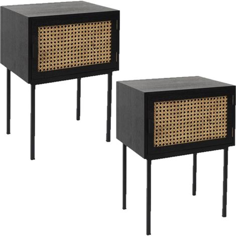 Lot de 2 tables de chevet 1 porte en cannage (1/4)
