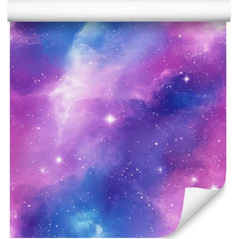 Papel pintado Galaxia en acuarela en violeta, lavanda, azul y azul celeste 50x1000 cm (1/5)
