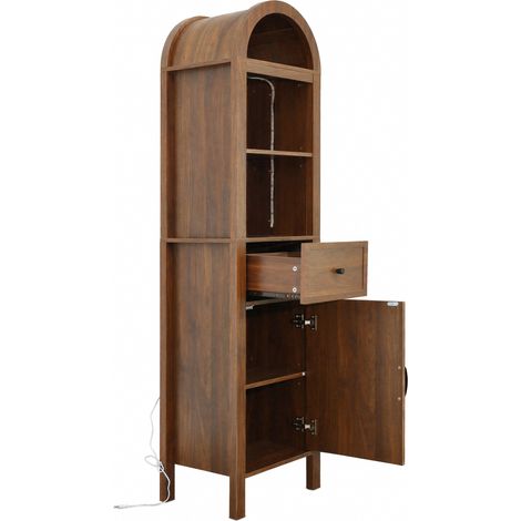 Mueble de baño alto freestanding 163 cm en MDF efecto nogal con LED RGB