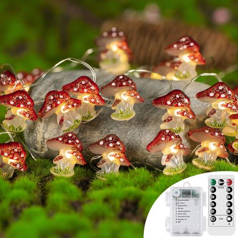 Guirlande lumineuse champignon décorative de 3 m (10 pi) avec 30 LED, alimentée par piles, avec télécommande et minuterie (1/5)