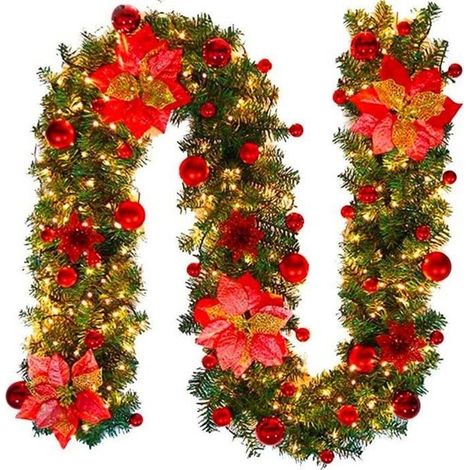 Décoration de vigne de guirlande de Noël de 2,7 m pour cheminée d\'intérieur, décoration de fête d\'escalier sans lumières LED (1/4)