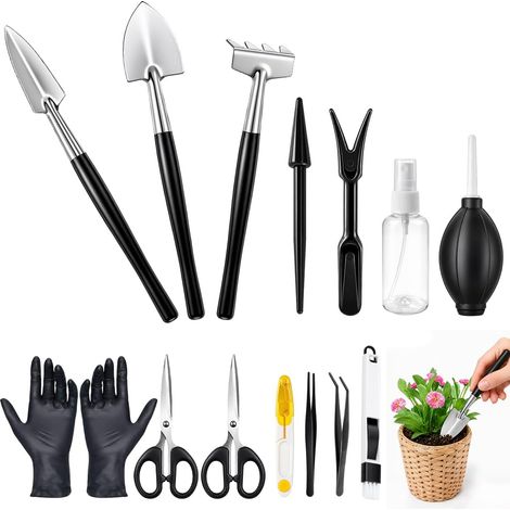 15 Piece Mini Gardening Tools, Garden Tools with Gardening Shovel, Adult Bonsai Kit with Scissors, Planter, Dust Removal Device for Pot Growing Care, Vegetable Garden, Weeding (1/5)