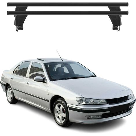 OMAC Barres de toit transversales en aluminium pour Peugeot 406 1995-2005 – Antivol – Rainure en T – Testées City Crash – Charge Max 50 kg Noir (1/4)