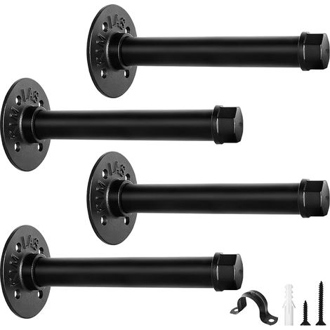 Set of 4 Tubular Wall Shelf Brackets, 50 kg Load, Wall Shelf Bracket, Clothes Rack, Durable Shelf Bracket, 15 cm Black (1/3)