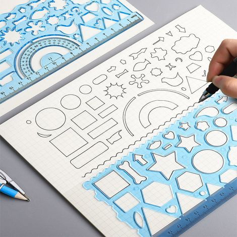 Kit de 2 pochoirs en plastique pour lettres, chiffres et alphabet, avec règle, idéal pour l'apprentissage des enfants, le scrapbooking et la rentrée scolaire. (1/4)