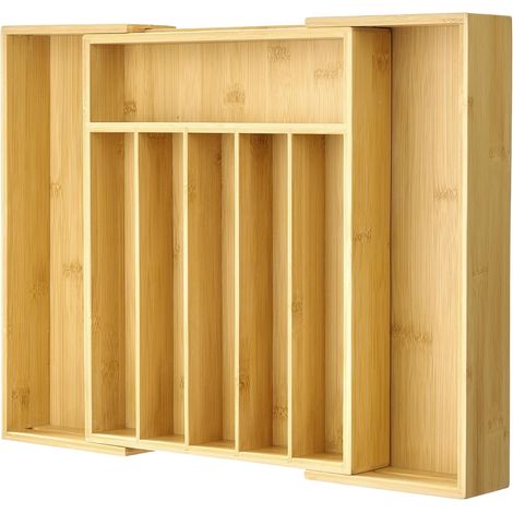 Organiseur de tiroir de cuisine en bambou – Range-couverts, porte-ustensiles et porte-couverts avec séparateurs de tiroirs pour couverts (1/5)