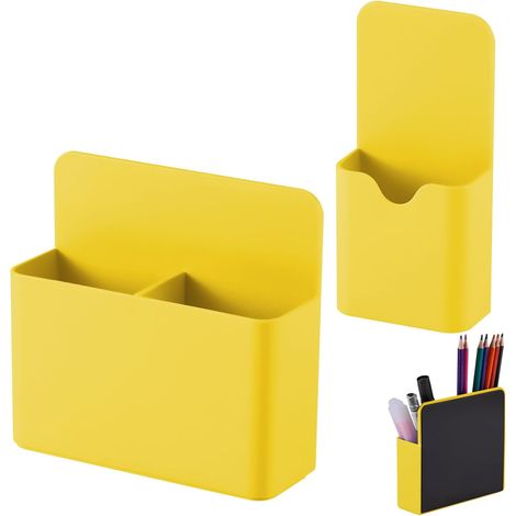 Set di 2 portapennarelli magnetici per lavagna bianca, ampio scomparto, magnete potente, ideale per frigoriferi, lavagne bianche e armadietti, colore giallo. (1/5)