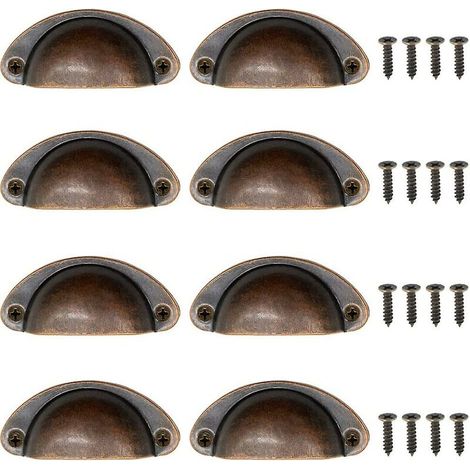 8 pièces de poignées à l'ancienne, poignées de meubles antiques, poignées de tiroirs semi-circulaires, armoires de cuisine, armoires, portes (1/5)