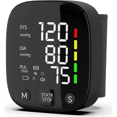 Tensiomètre automatique de poignet avec écran LCD, rechargeable Tonomètre poignet numérique irrégulier Pulse cardiaque Tensiomètre, diffuse automatiquement les valeurs (1/5)