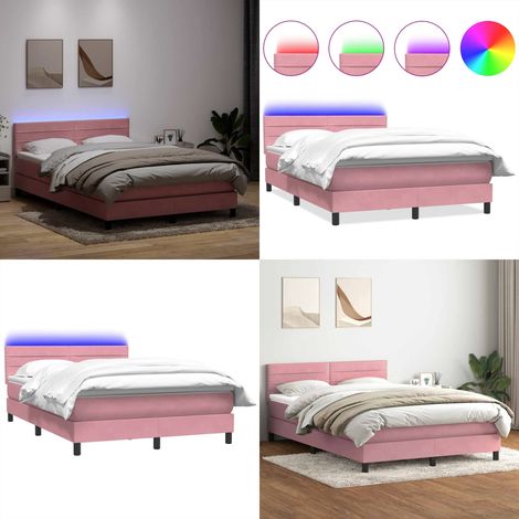 Boxspringbett mit Matratze & LED Rosa 160x210 cm Samt - Samtbett - LED-Beleuchtung (1/5)