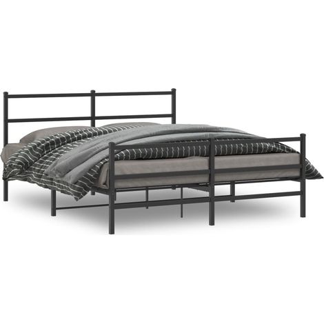 Bettgestell mit Kopf- und Fußteil Metall Schwarz 160x200 cm