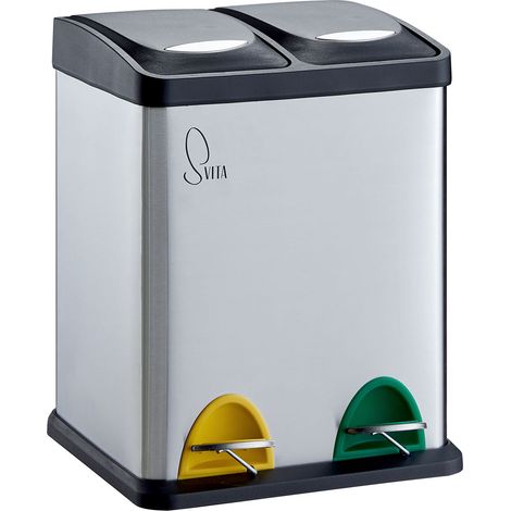 SVITA TC2X8 Mülleimer 16 Liter 2x8L doppelt Kücheneimer Treteimer Silber (1/4)