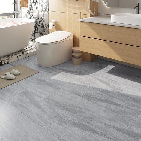 Dalle PVC Adhesive Sol Cuisine Gris Marbre 30X60CM 5 Dalles Autocollant de Sol Auto-adhésif Carrelage Mural Adhesif Cuisine Gris Effet Pierre Revêtement de sol Salle de Bain Béton Imperméable (1/5)