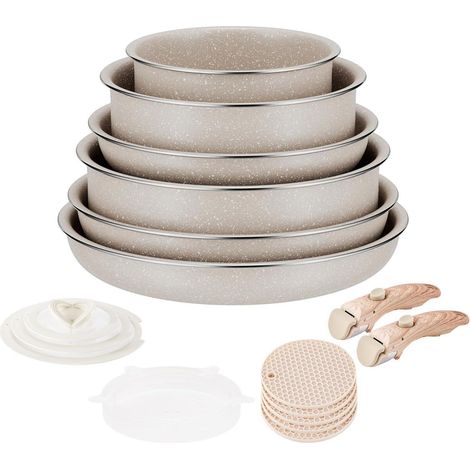Set de casseroles et poêles induction antiadhésif avec poignées amovibles, empilable, 6 pièces (1/5)