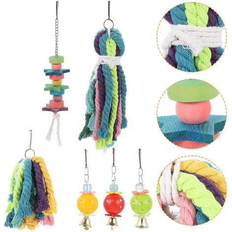 Ensemble de 24 jouets pour oiseaux. notamment des cordes à mâcher en coton pour perroquets. idéales pour la recherche de nourriture. (1/5)